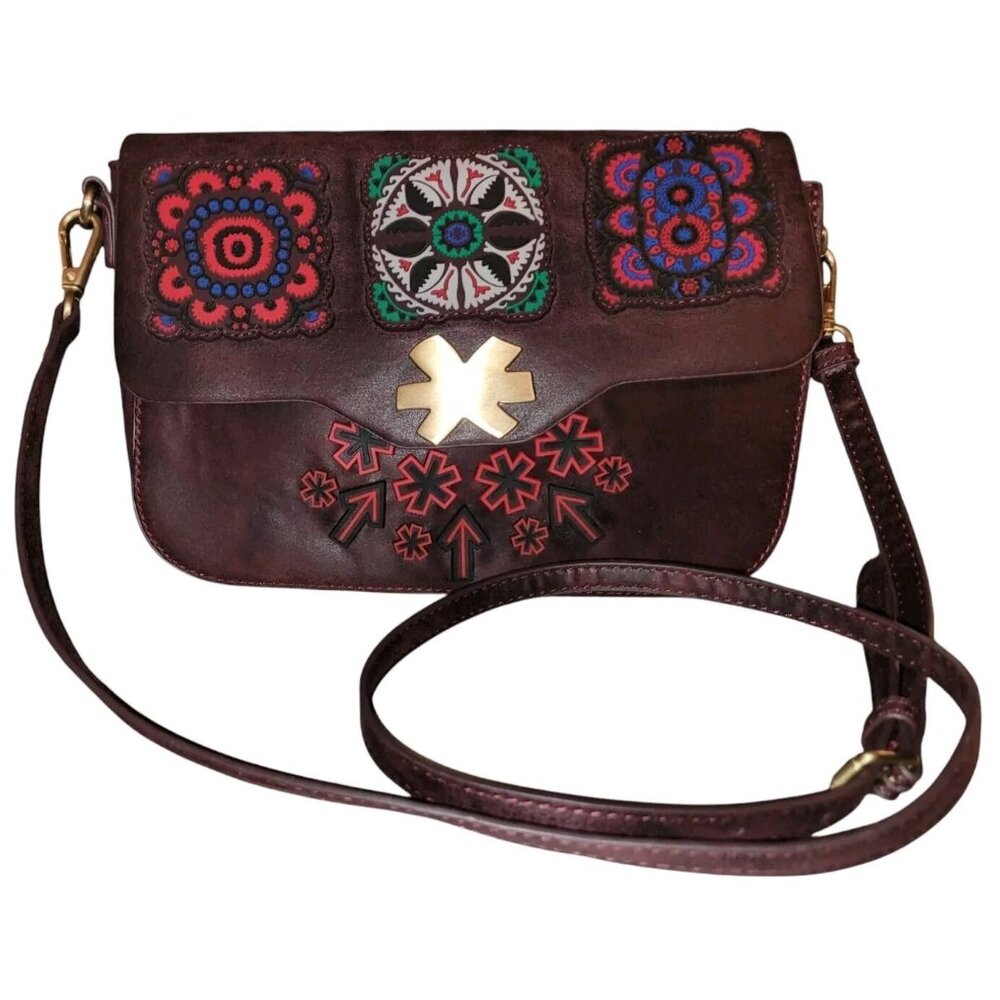 Desigual Crossbody Purse Women Purple Faux Leather Handbag Adjustable Strap EUC